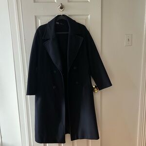 Zara Navy Double-Breasted Pea Coat